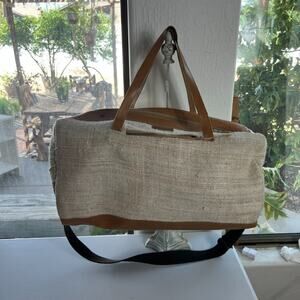 Rhitu Saugat Duffle Bag Medium Size Handmade In Nepal Brown Tweed Canvas Tote